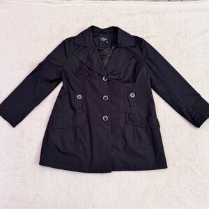 Women's Jacket Rain/Trench Coat Large Rich Black Faded Glory